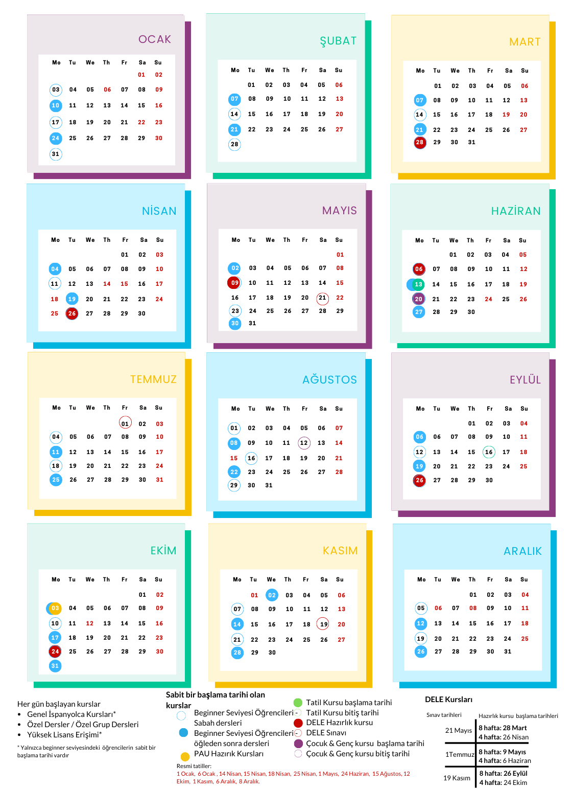 Calendario 2022 cursos Hispania, escuela de español Español