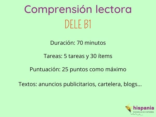 Comprensión lectora DELE B1. Hispania, escuela de español