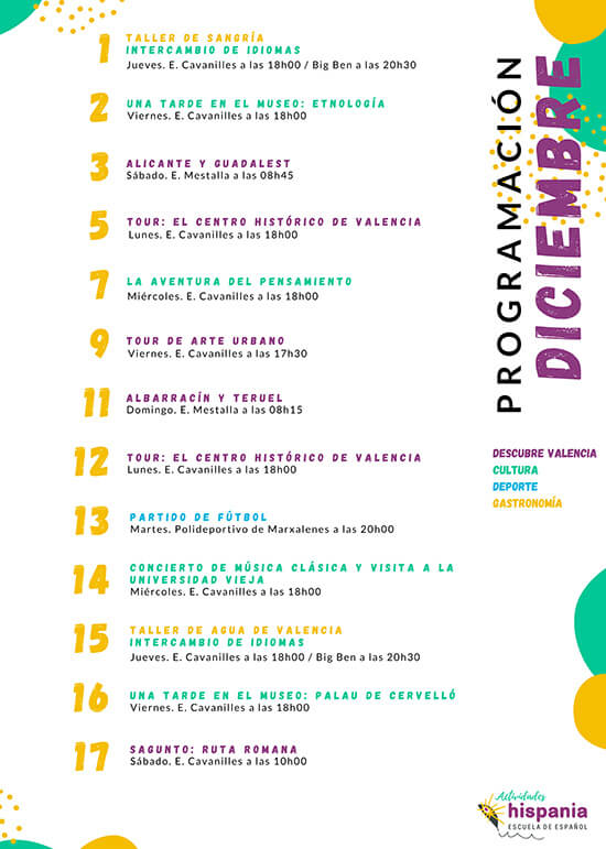 Programa de Actividades en Hispania, escuela de español del 1 al 17 de Diciembre 2022
