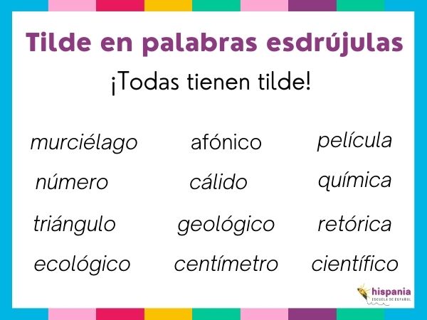 Tilde in esdrújula words. Hispania, escuela de español