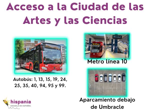 Accesos a la Ciudad de las Artes y las Ciencias Valencia. Hispania, escuela de español