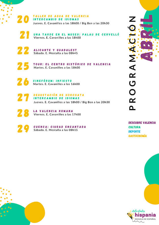 aktivite programı Hispania, escuela de español 20 - 29 Nisan 2023