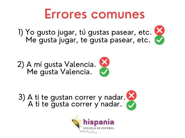 Errores comunes del verbo gustar. Hispania, escuela de español