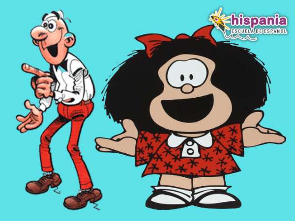 Personajes de cómic hispano hablantes Filemón y Mafalda. Hispania, escuela de español
