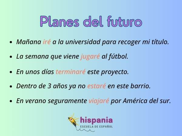 الخطط المستقبلية باللغة الاسبانية. Hispania, escuela de español